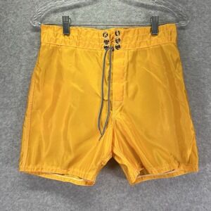 Birdwell Beach Britches Board Shorts Mens 29 Yellow Nylon Swim Surf Retro USA